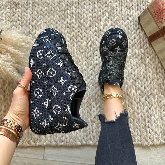 Adidasi dama casual negri, cu imprimeu, 1027 N11-2