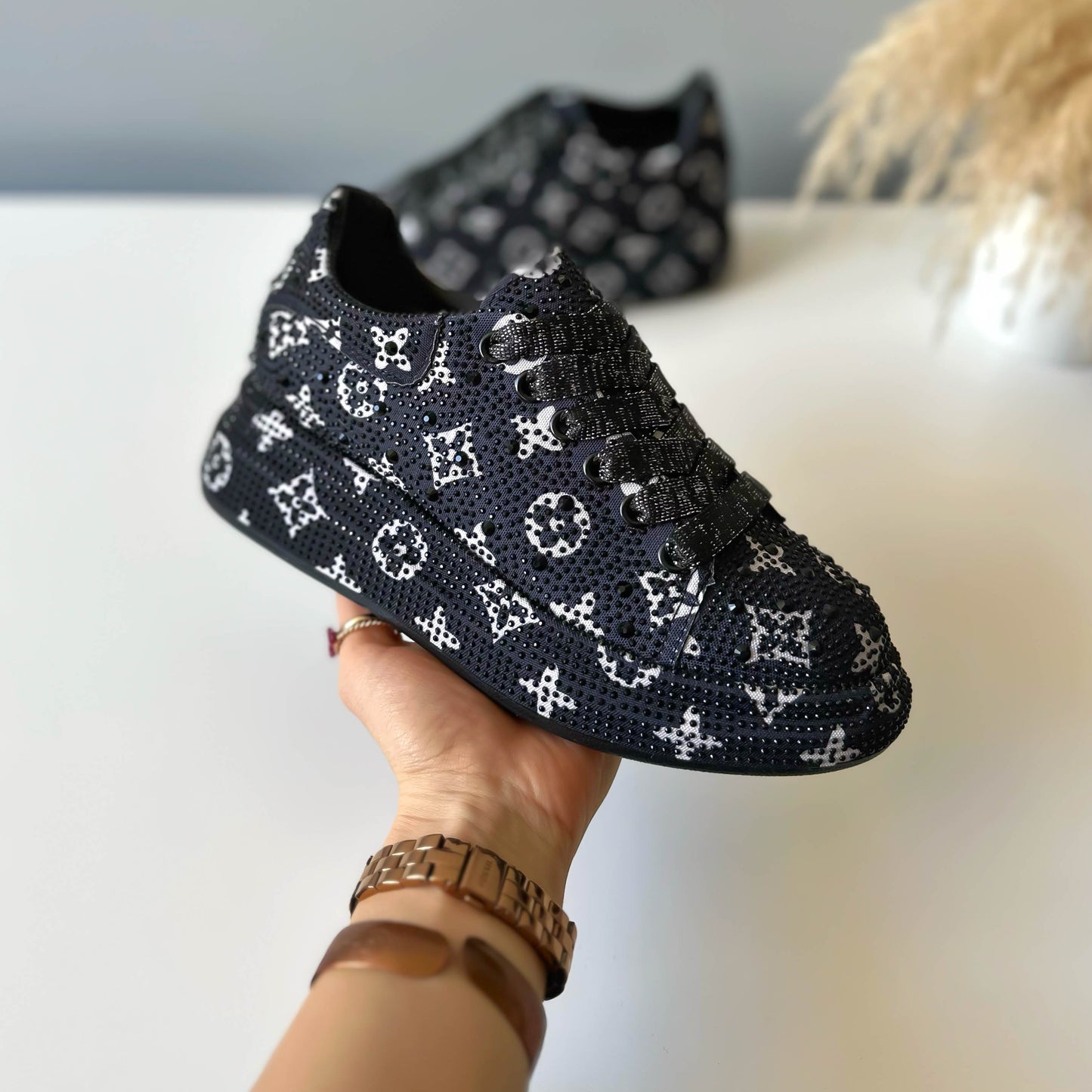 Adidasi dama casual negri, cu imprimeu, 1027 N11-2