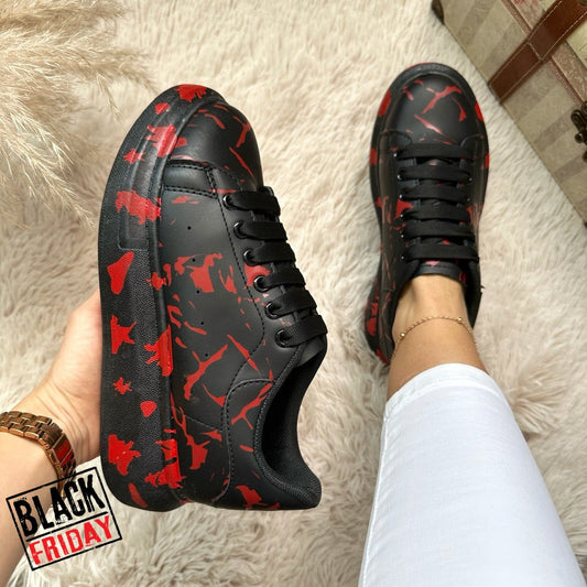 Adidasi dama casual negri cu rosu 109 N11-2