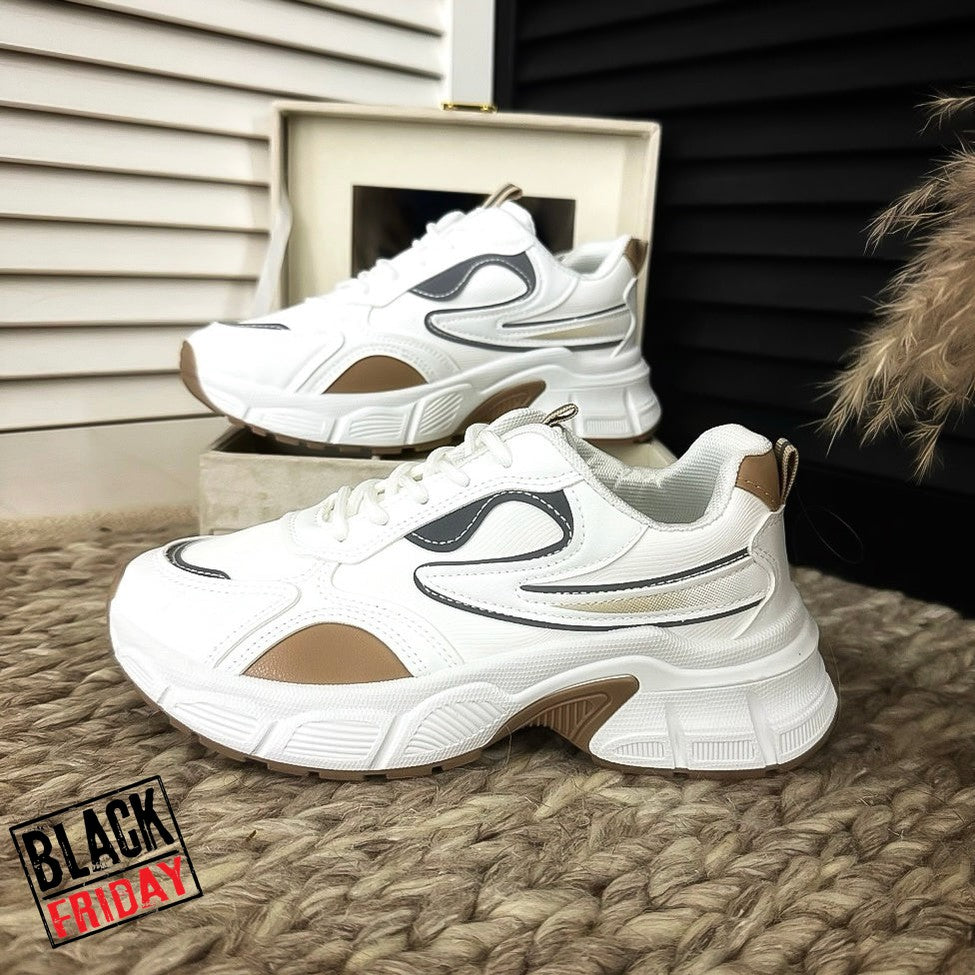Adidasi dama casual albi cu maro 558 T6-3