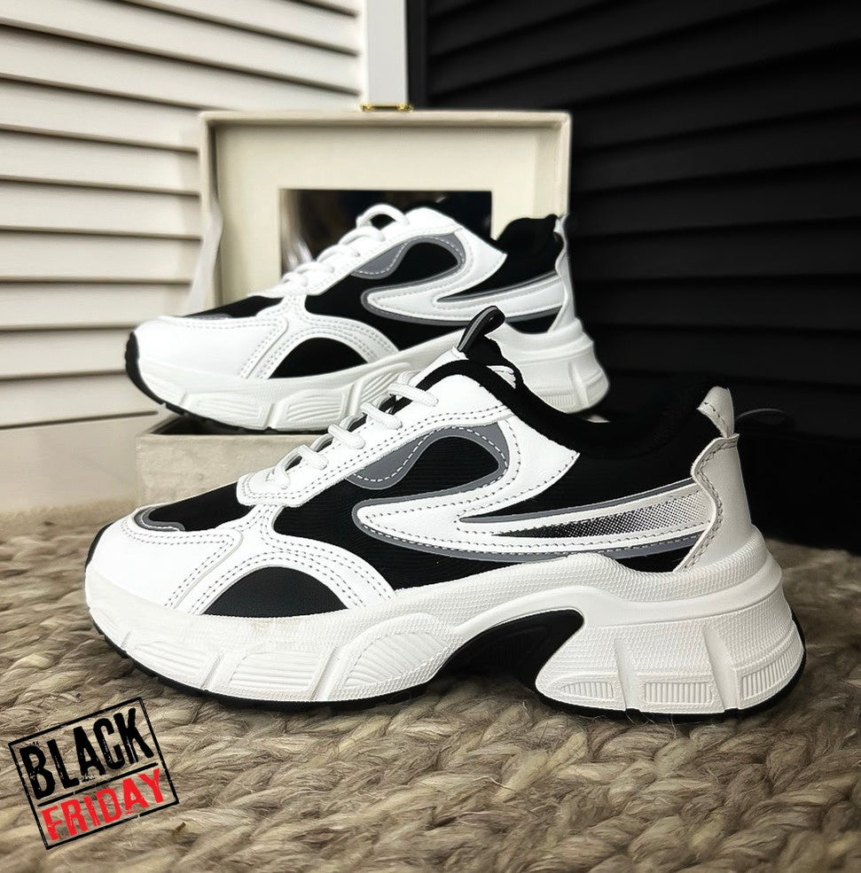 Adidasi dama casual albi cu negru 558 T6-3