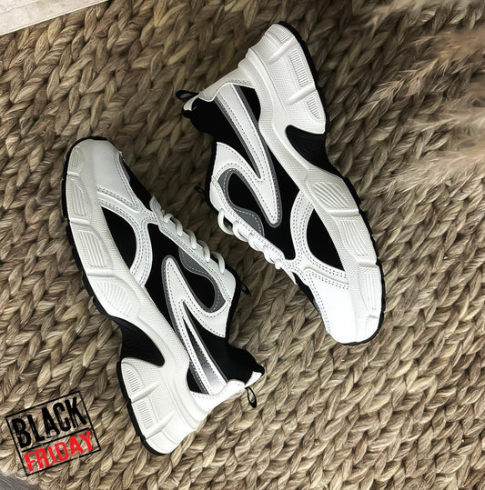 Adidasi dama casual albi cu negru 558 T6-3