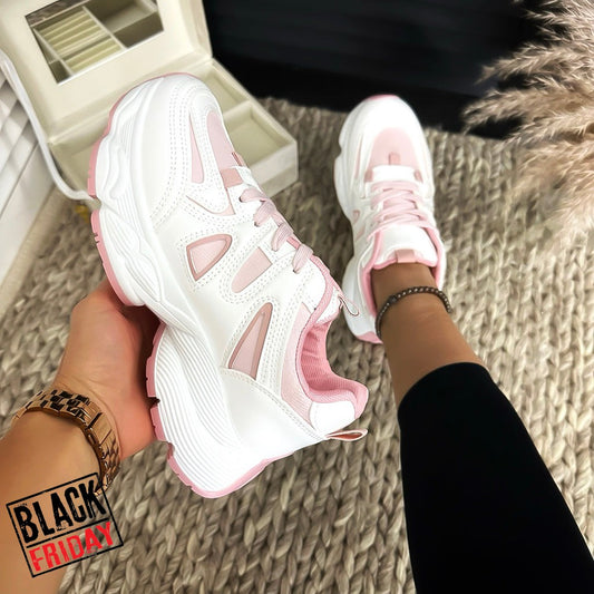 Adidasi dama casual albi cu roz 557 T7-1