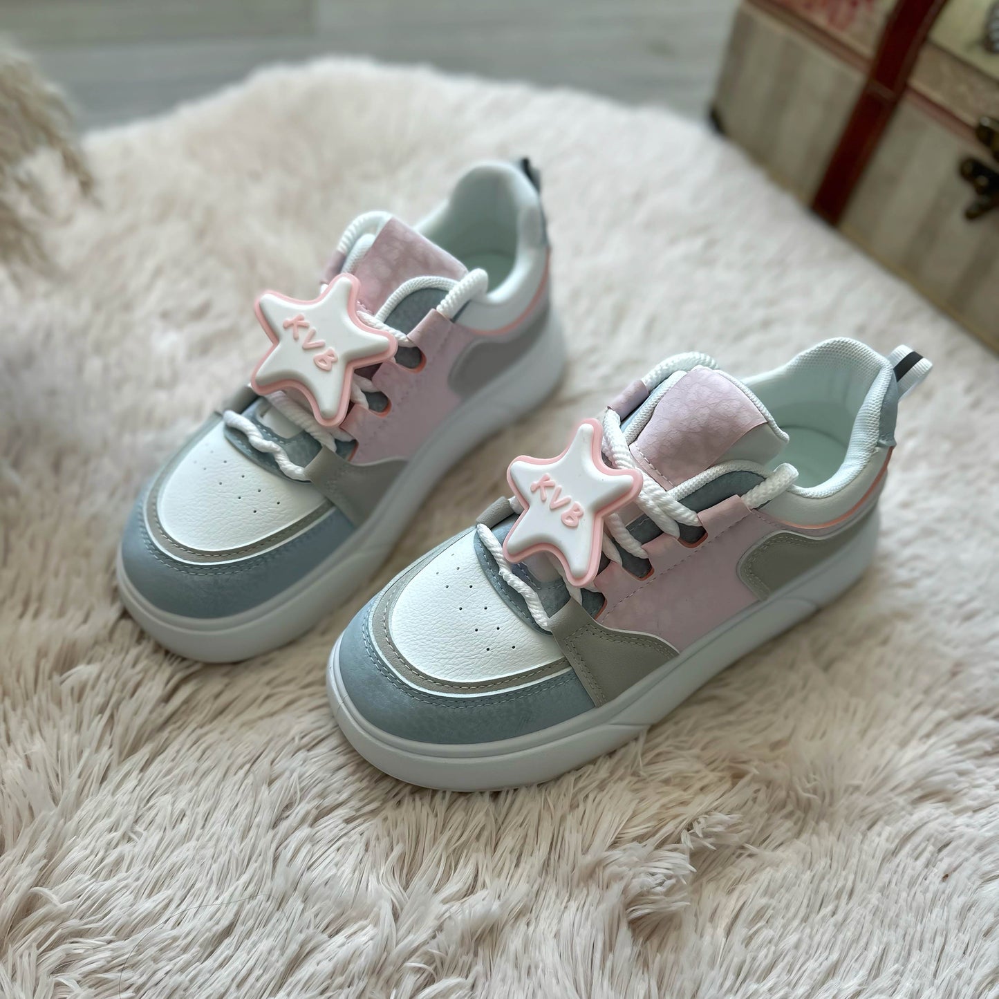 Adidasi dama casual albi cu roz 1682 T50-3