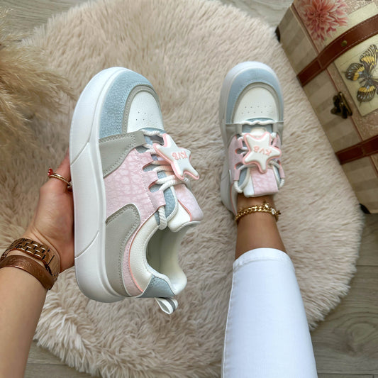 Adidasi dama casual albi cu roz 1682 T50-3