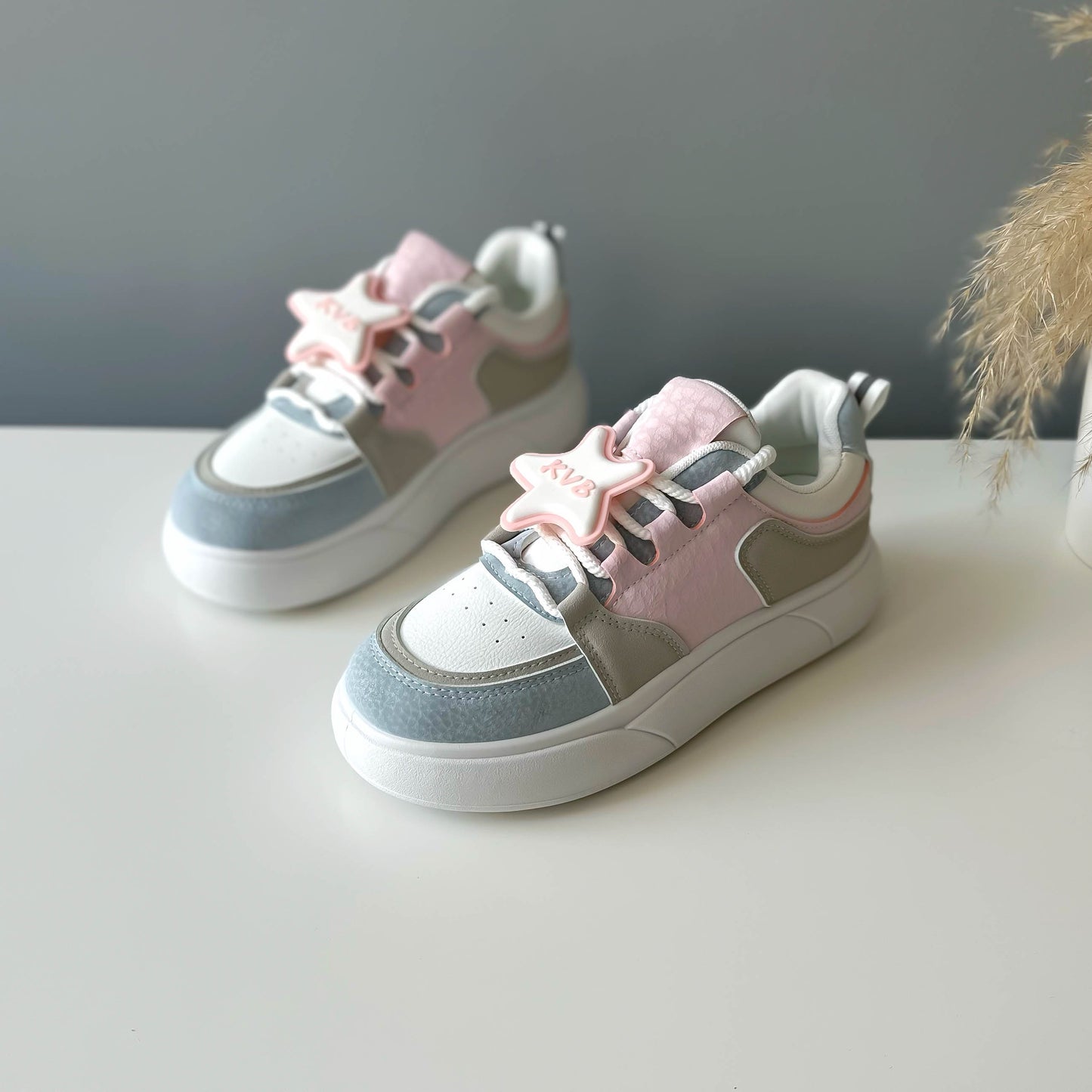 Adidasi dama casual albi cu roz 1682 T50-3