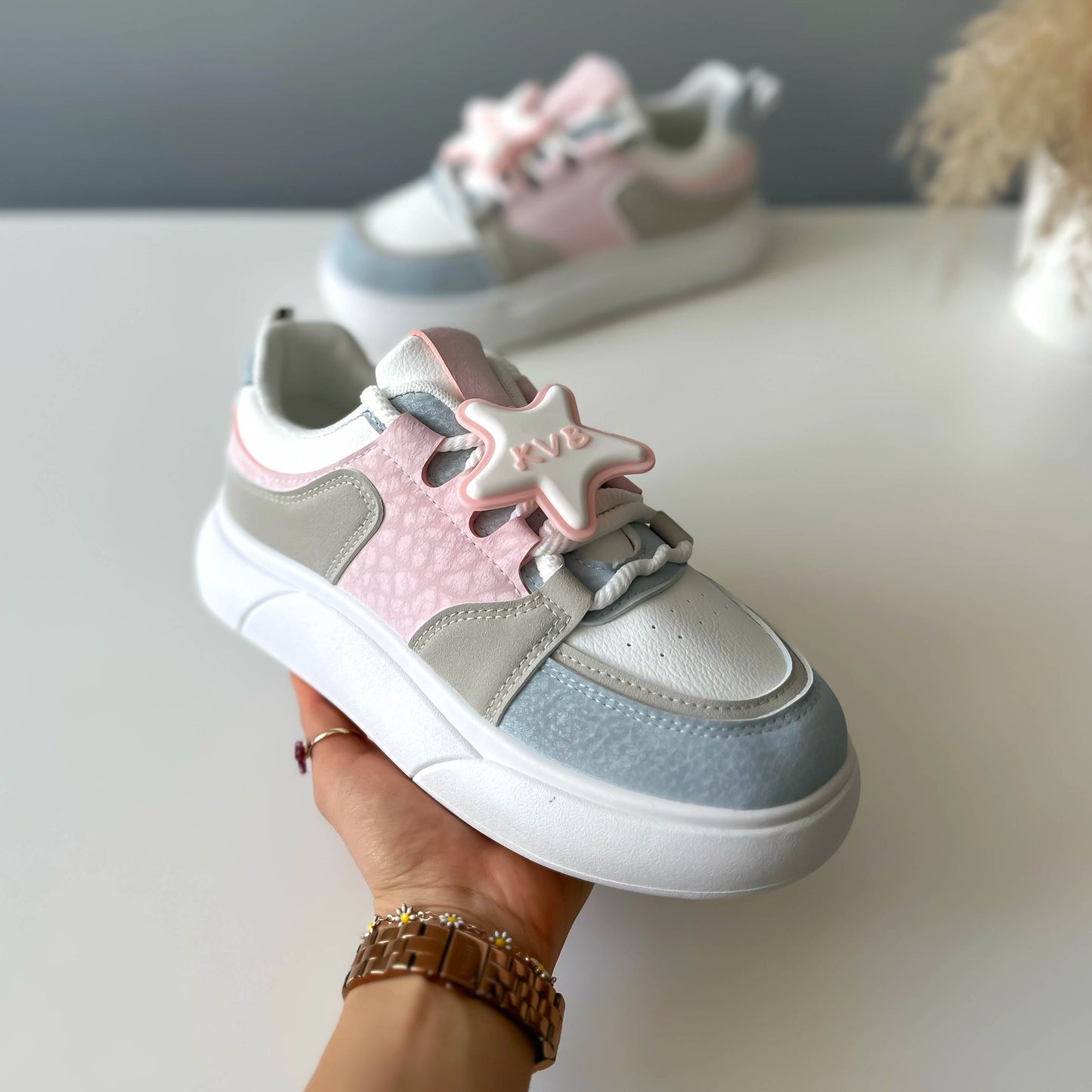 Adidasi dama casual albi cu roz 1682 T50-3