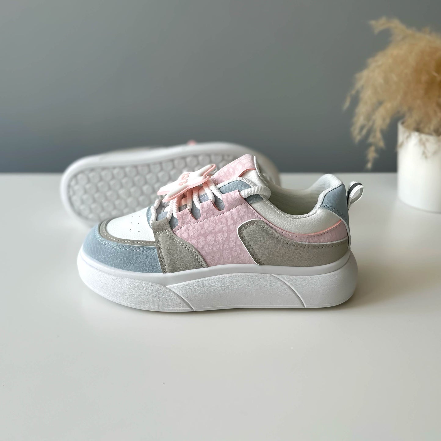 Adidasi dama casual albi cu roz 1682 T50-3