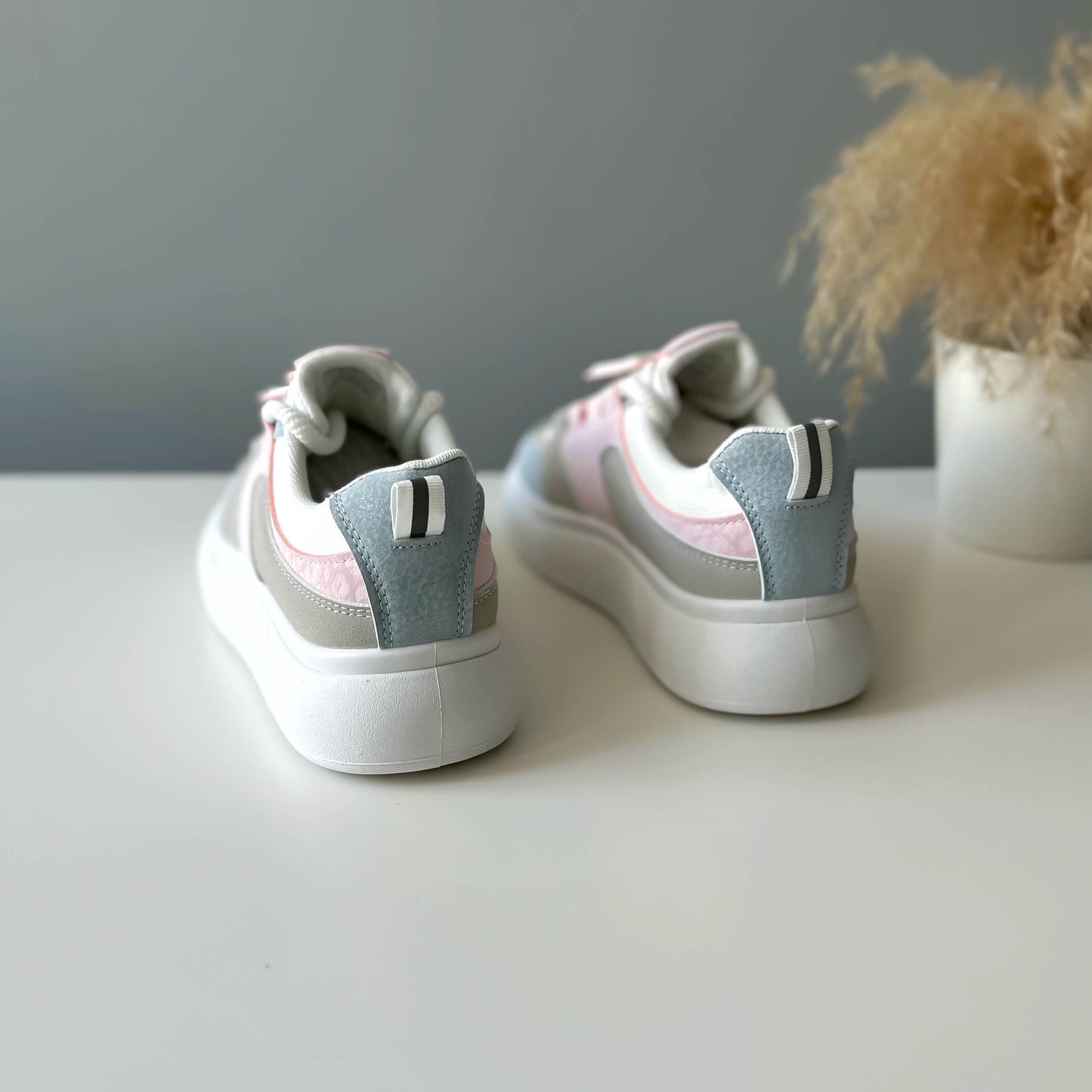 Adidasi dama casual albi cu roz 1682 T50-3