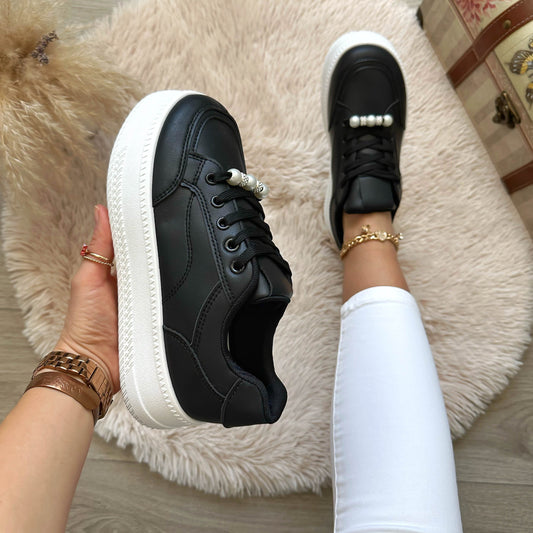 Adidasi dama casual negri cu alb 1686 T4-3