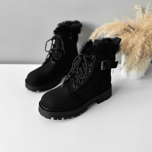 Ghete dama imblanite, piele ecologica,negre 302