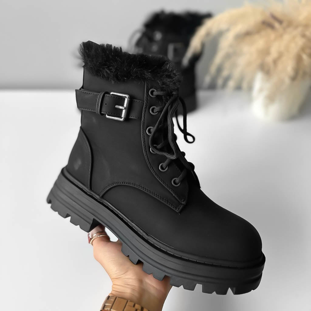 Ghete dama imblanite, piele ecologica,negre 302