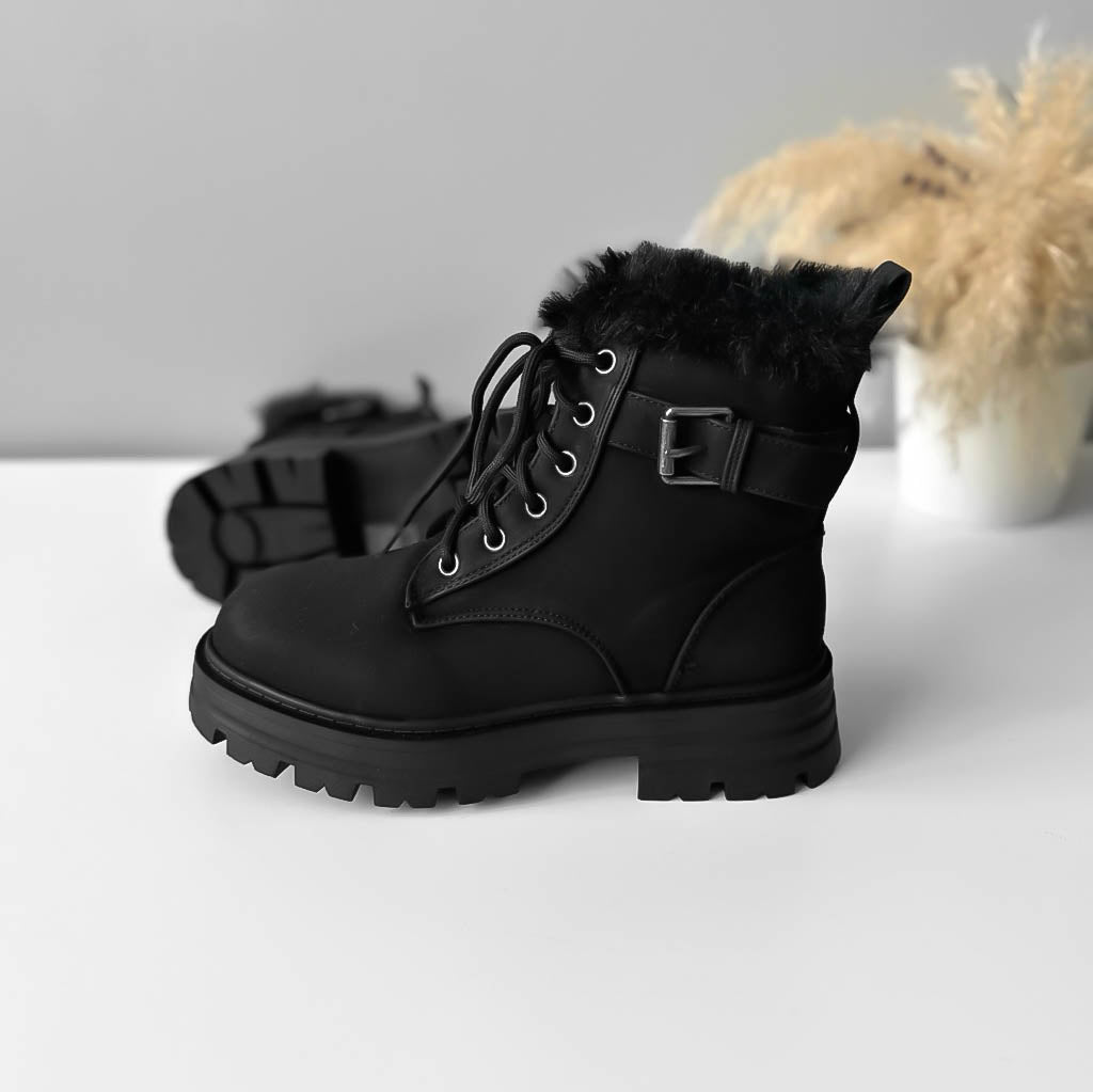 Ghete dama imblanite, piele ecologica,negre 302