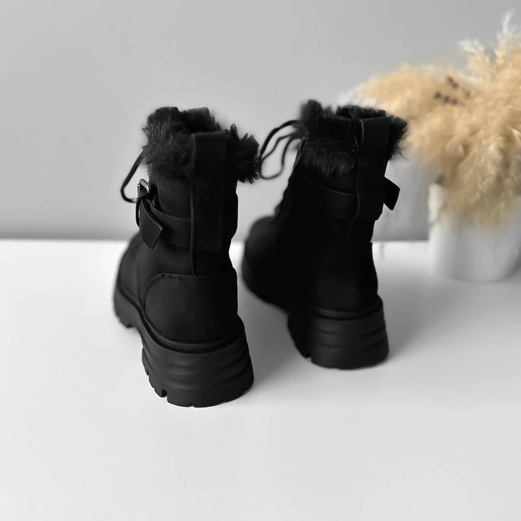 Ghete dama imblanite, piele ecologica,negre 302