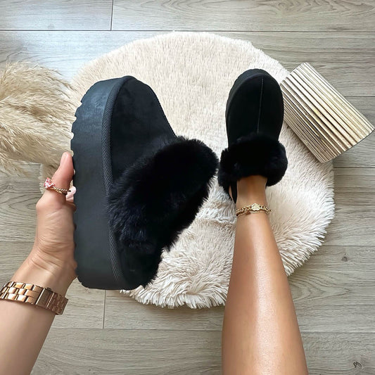 Saboti imblaniti cu platforma, piele ecologica intoarsa negri, 3AGB6 T4-3