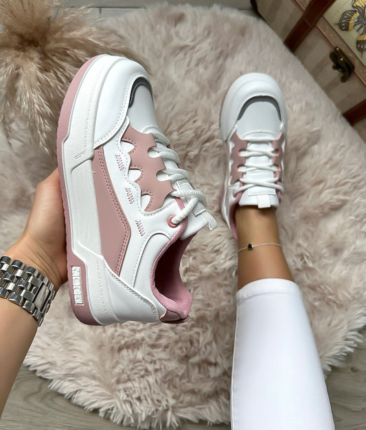 Adidasi dama casual albi cu roz 560 T3-1