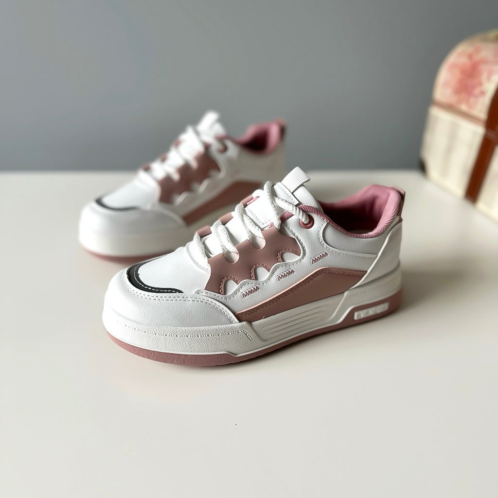 Adidasi dama casual albi cu roz 560 T3-1