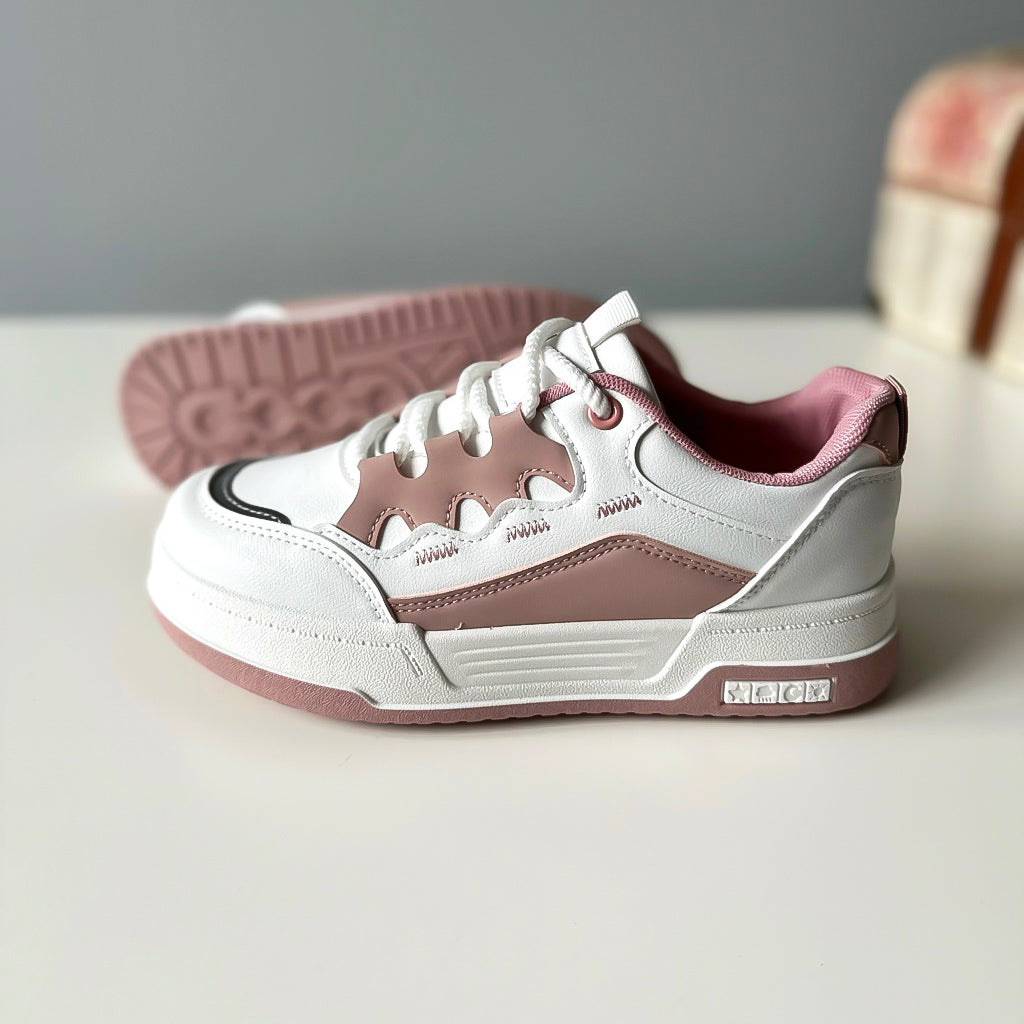 Adidasi dama casual albi cu roz 560 T3-1