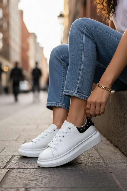 Adidasi dama casual albi cu negru 6626