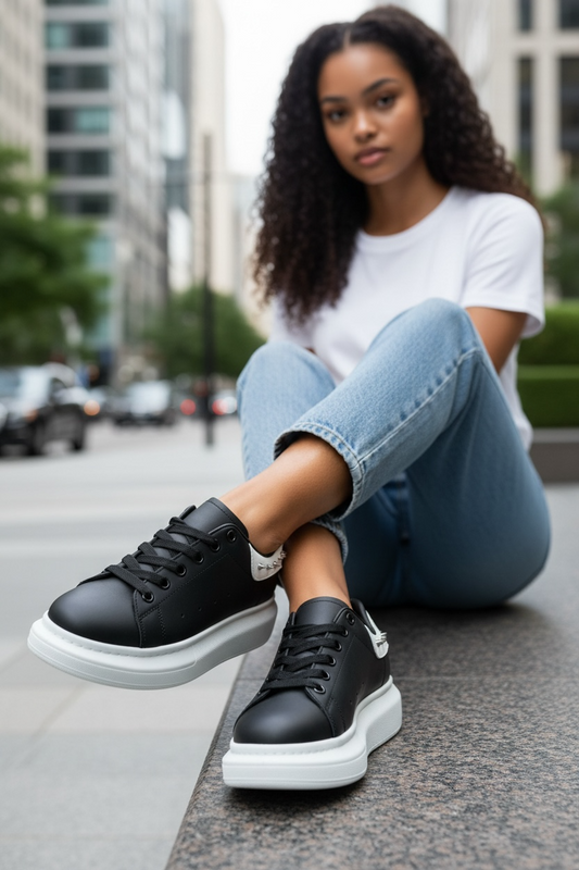 Adidasi dama casual negri cu alb 6626