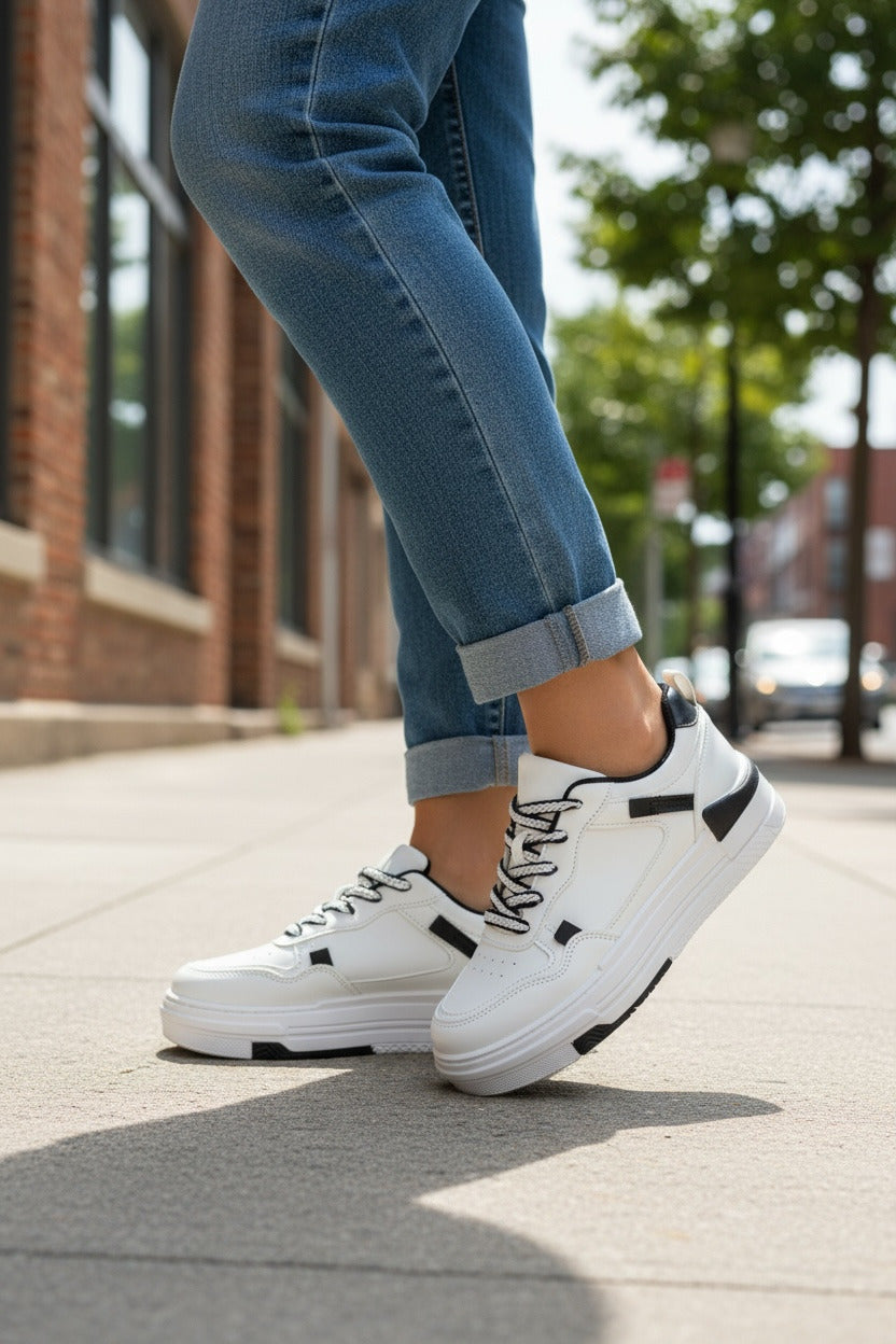 Adidasi dama casual albi cu negru 8002