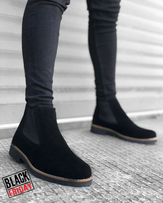 Ghete barbati piele intoarsa eco casual, negre