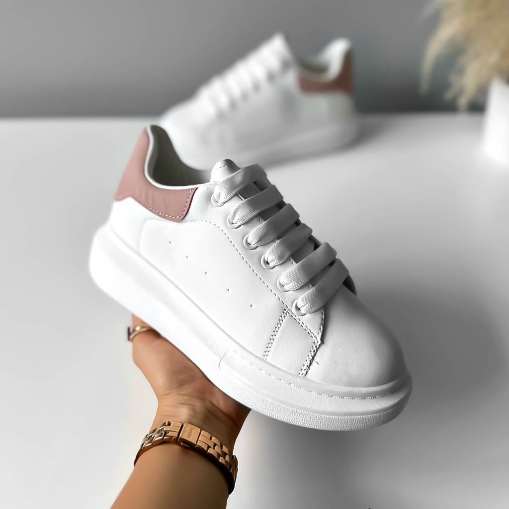Adidasi dama casual albi cu roz A2906 T5-3