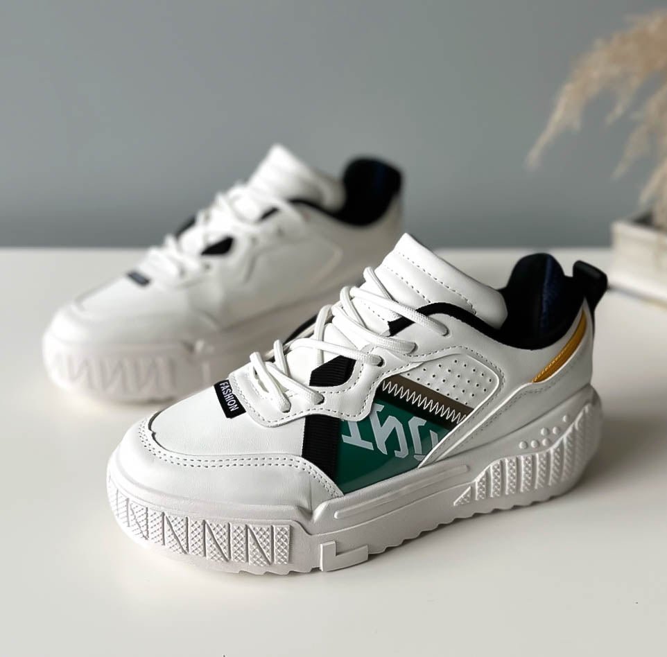 Adidasi dama casual albi cu verde A93