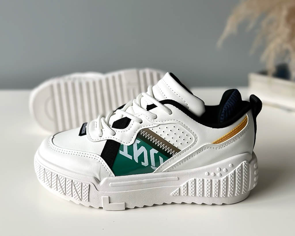 Adidasi dama casual albi cu verde A93
