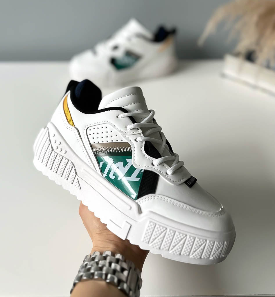 Adidasi dama casual albi cu verde A93