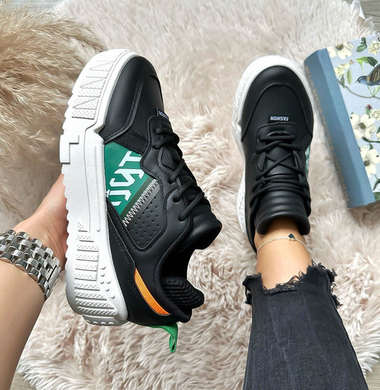 Adidasi dama casual negri cu talpa alba A93