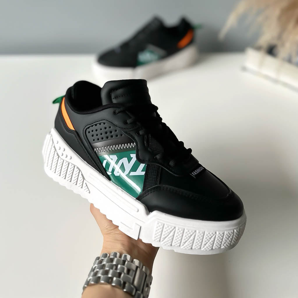 Adidasi dama casual negri cu talpa alba A93