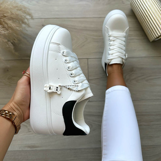 Adidasi dama casual albi, talpa inalta, B1025 T5-3