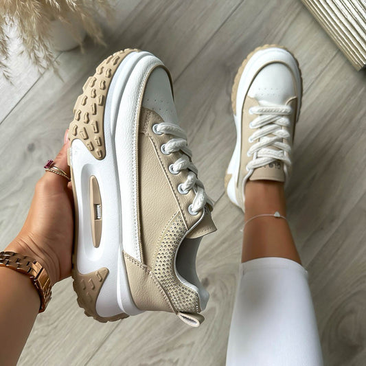 Adidasi dama casual albi cu bej B2408