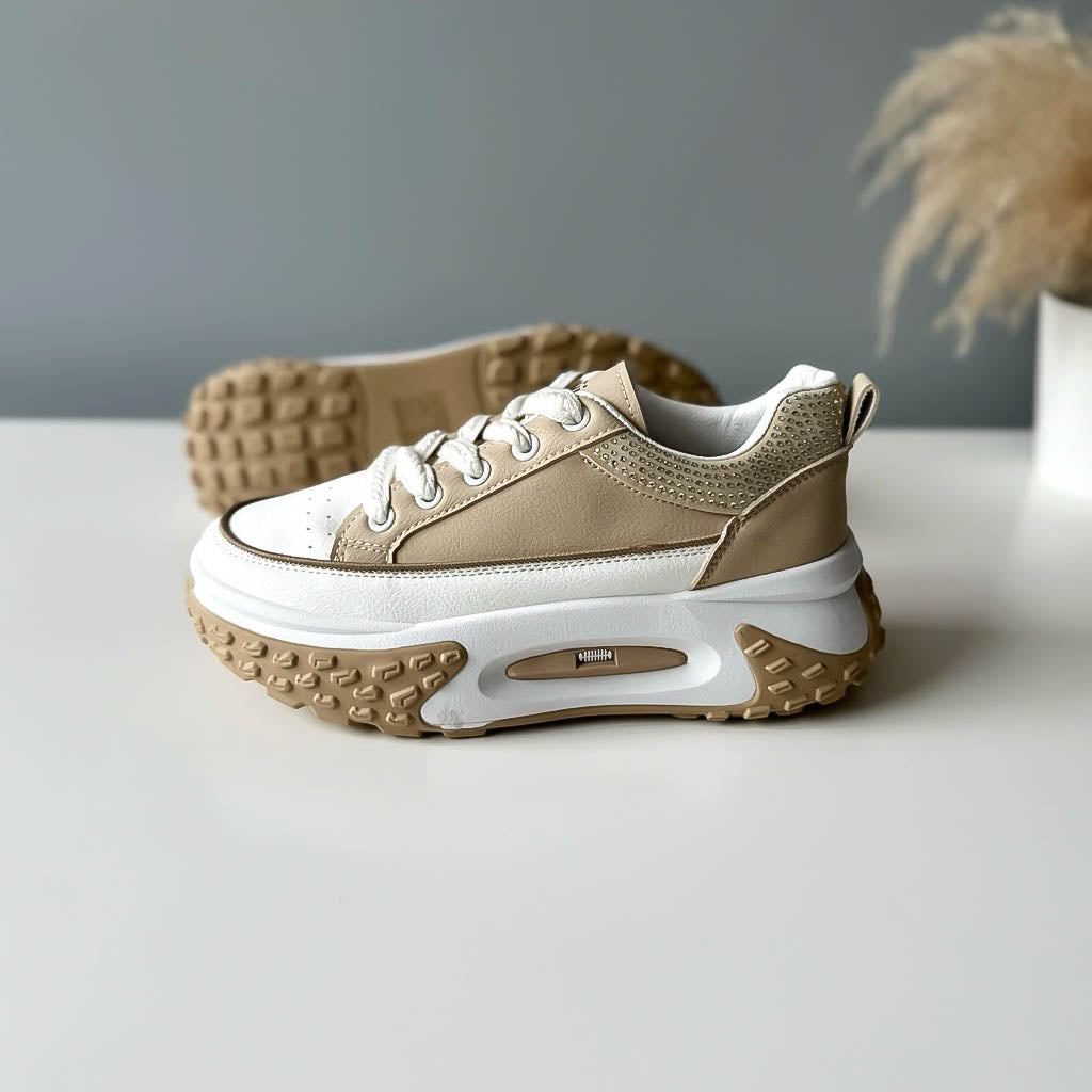 Adidasi dama casual albi cu bej B2408