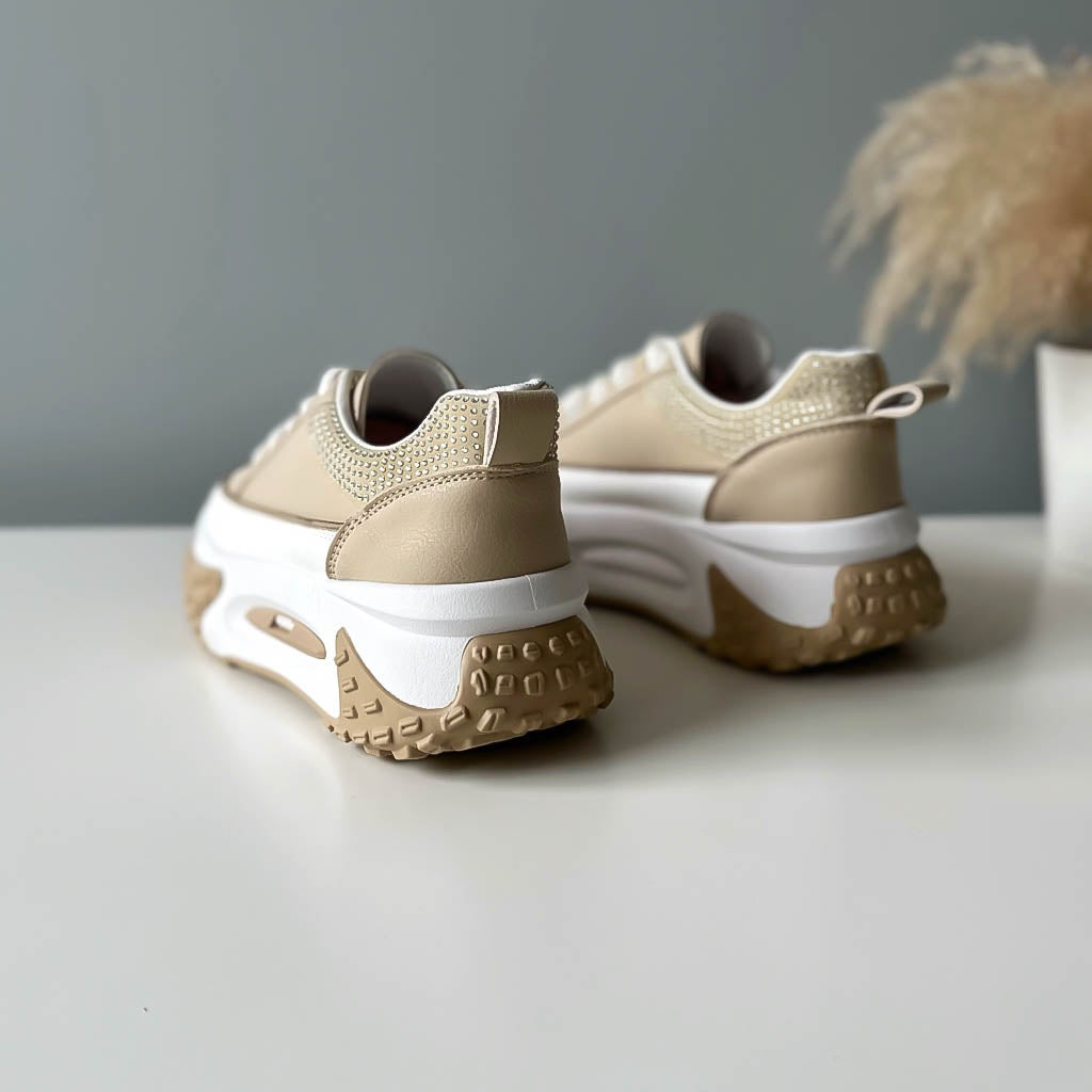 Adidasi dama casual albi cu bej B2408