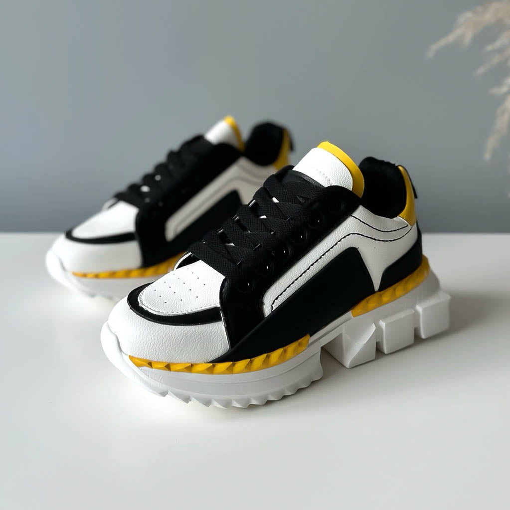 Adidasi dama casual albi cu galben B36