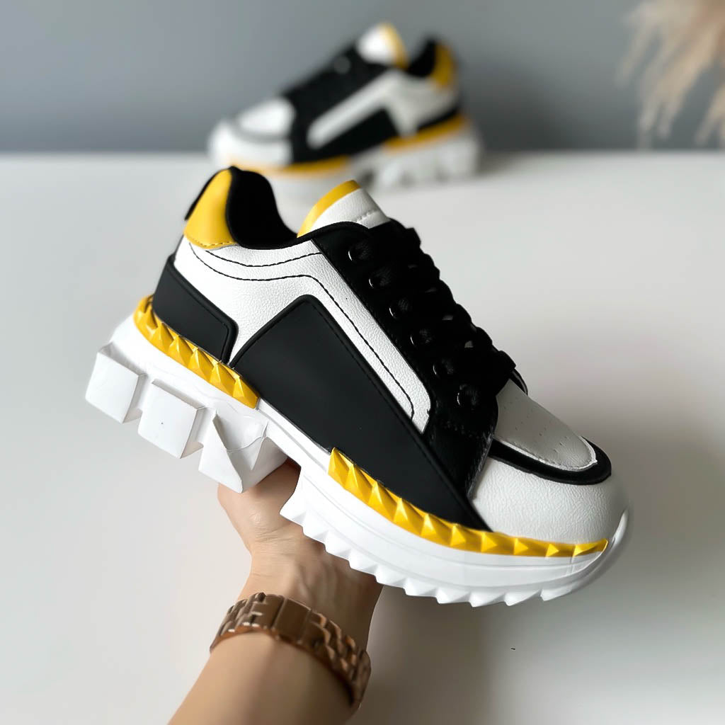 Adidasi dama casual albi cu galben B36