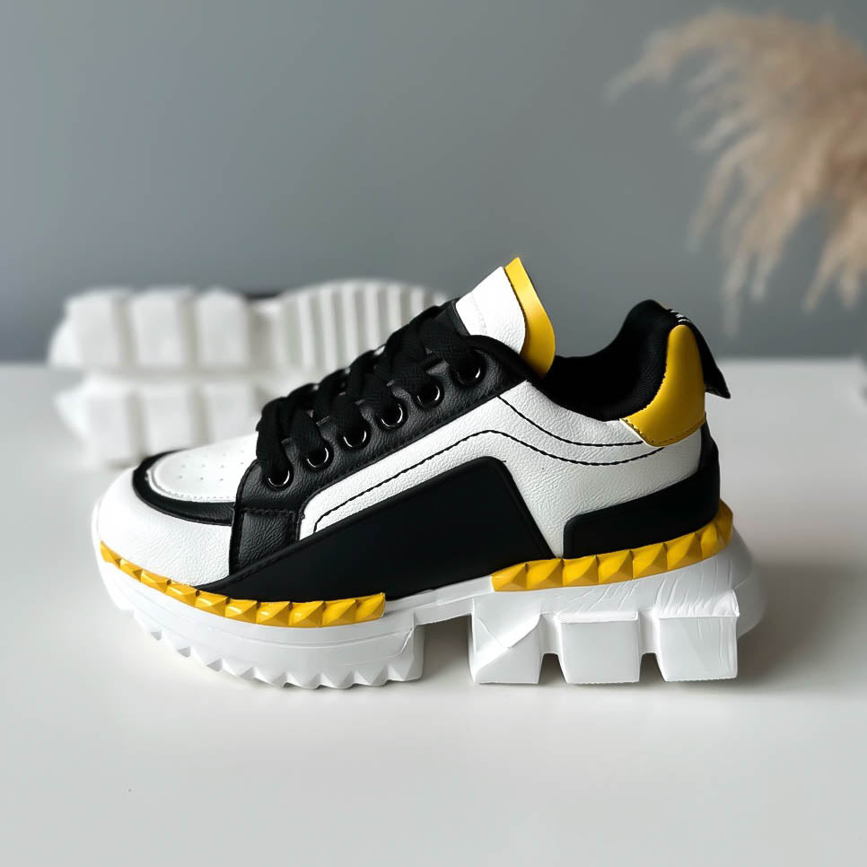 Adidasi dama casual albi cu galben B36