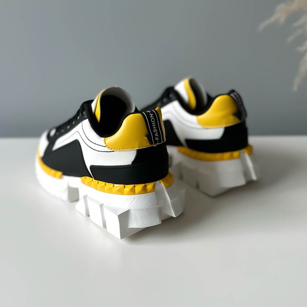 Adidasi dama casual albi cu galben B36