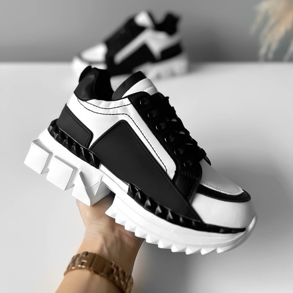 Adidasi dama casual albi cu negru B36