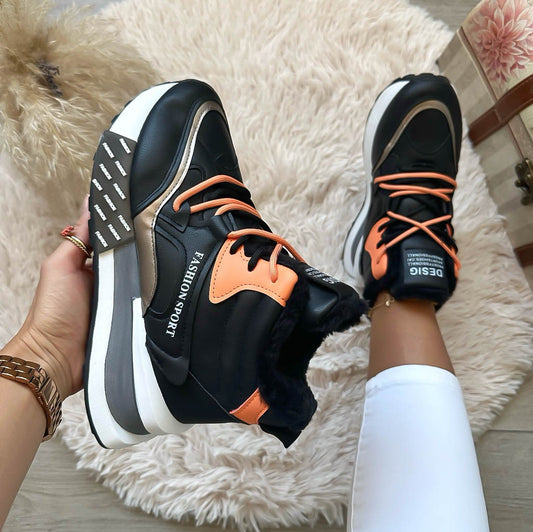 Ghete dama, imblanite, negre cu orange, B91