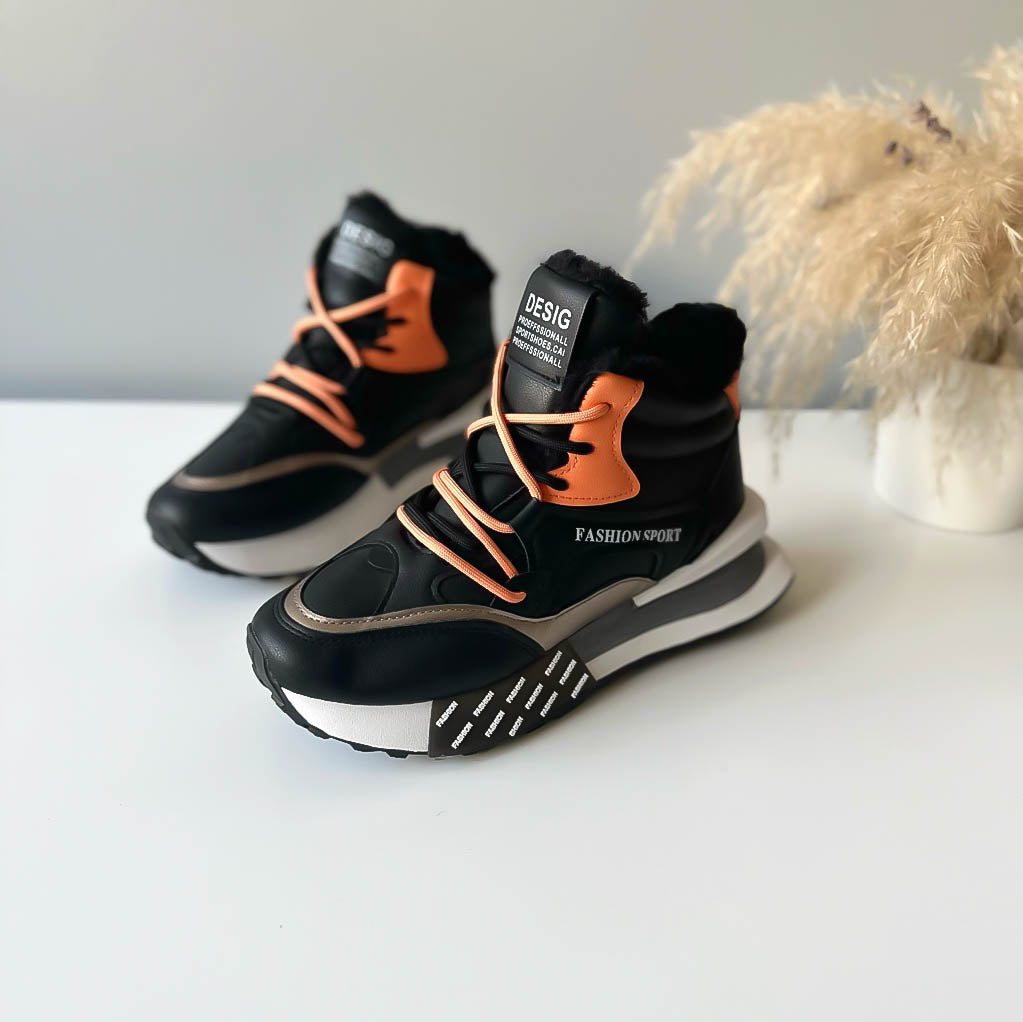 Ghete dama, imblanite, negre cu orange, B91
