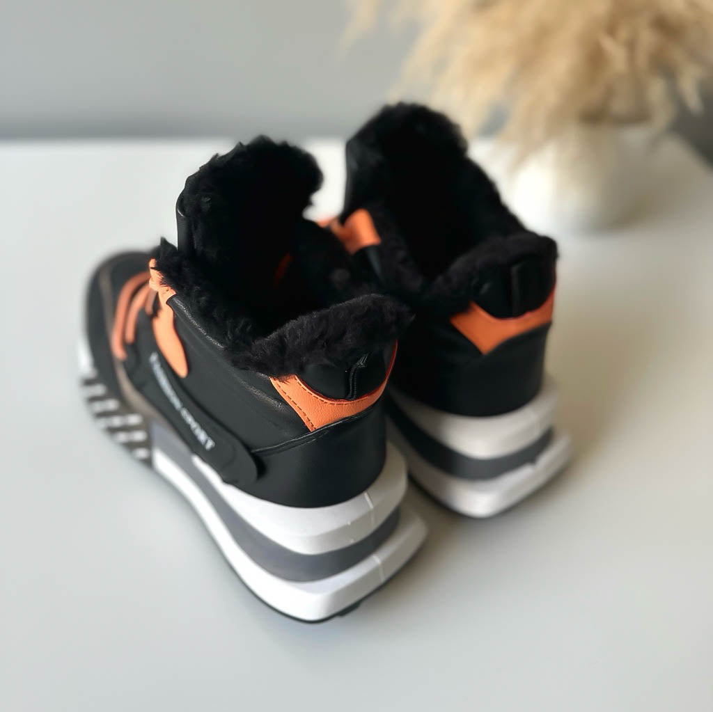 Ghete dama, imblanite, negre cu orange, B91