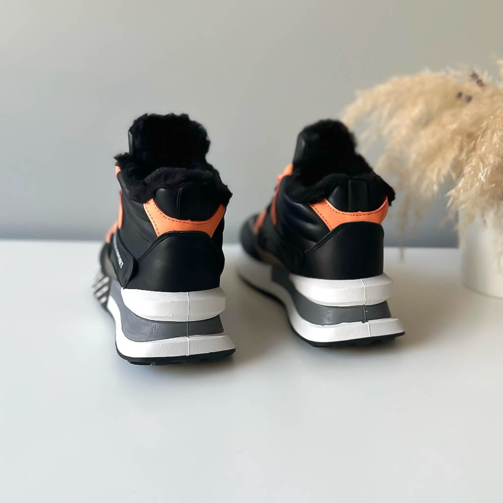 Ghete dama, imblanite, negre cu orange, B91