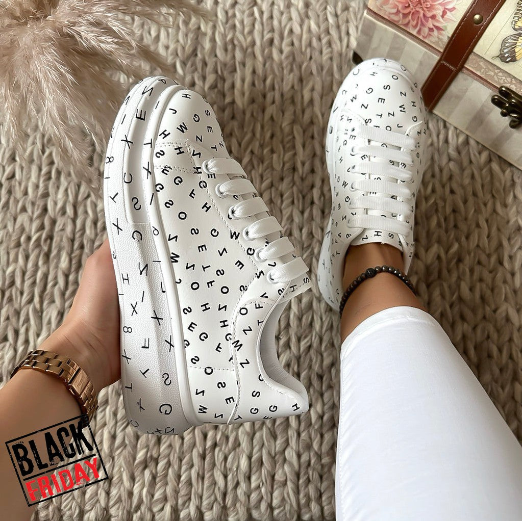 Adidasi dama casual cu talpa inalta albi cu negru B998 T3-2