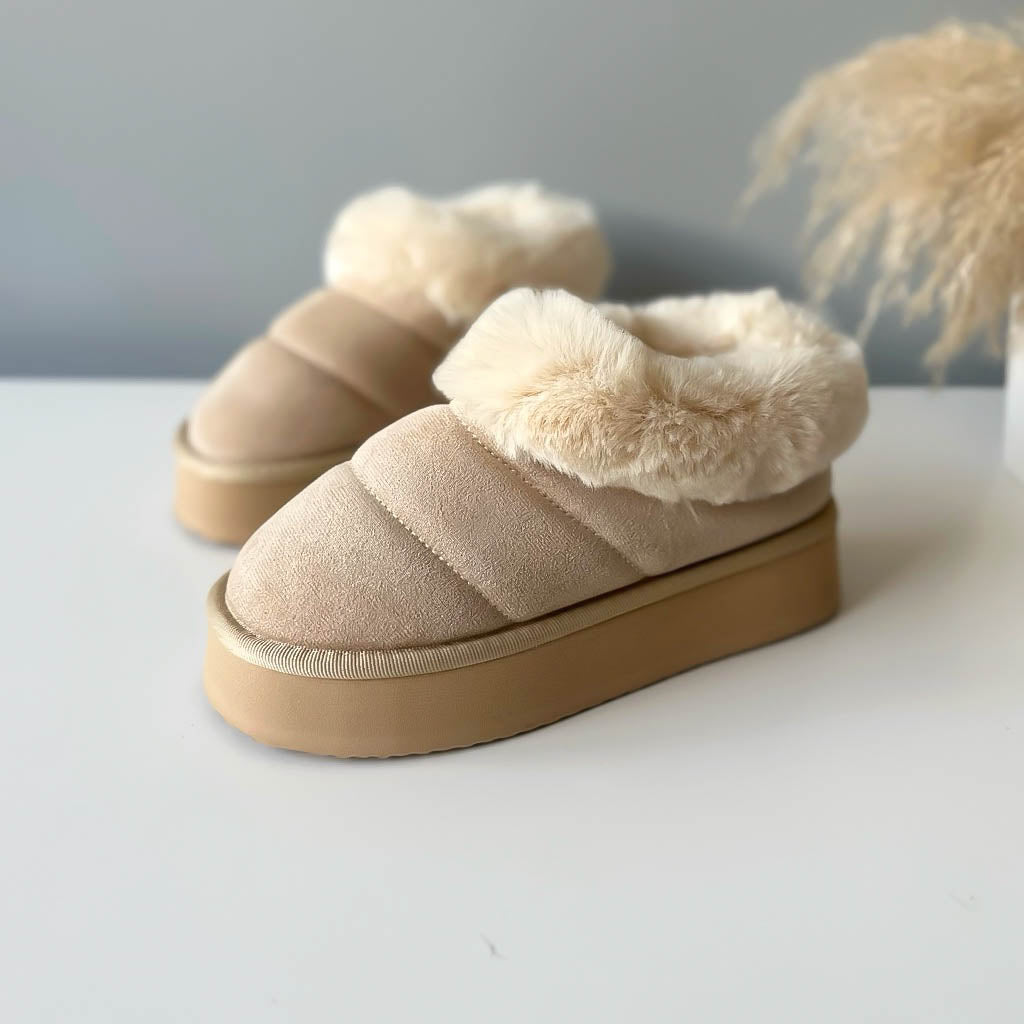 Ghete dama imblanite, piele ecologica, bej BK101 T7-1