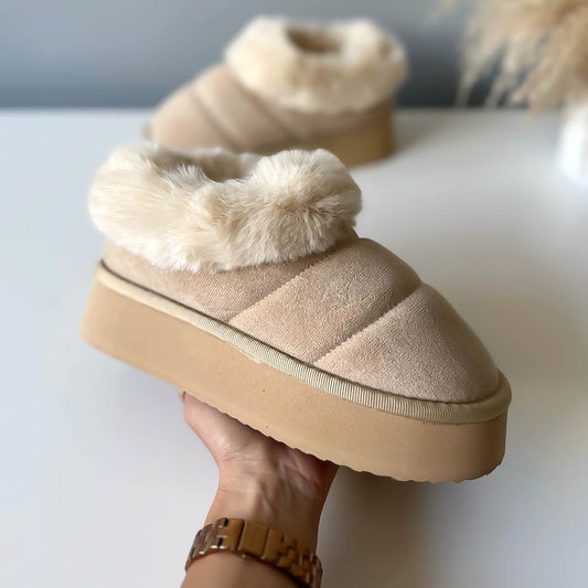 Ghete dama imblanite, piele ecologica, bej BK101 T7-1