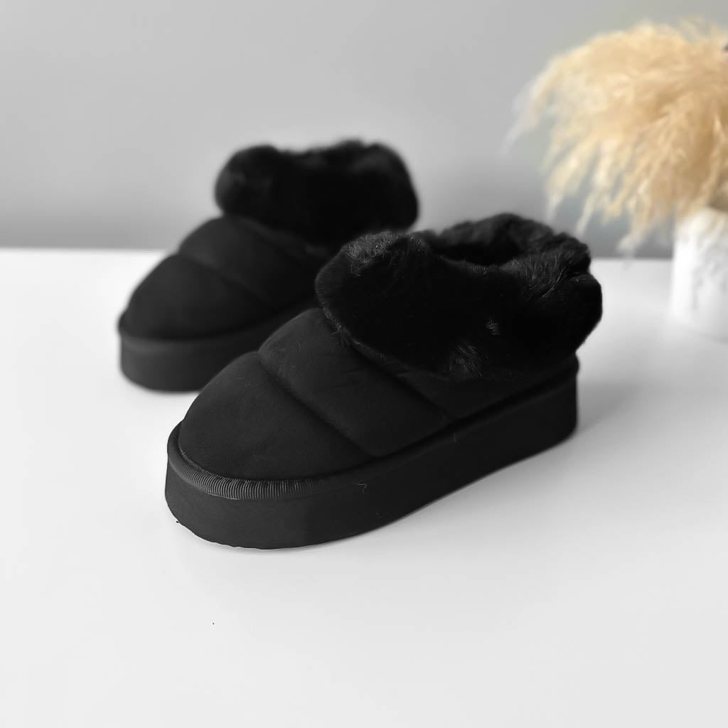 Ghete dama imblanite, piele ecologica, negre BK101 T7-1