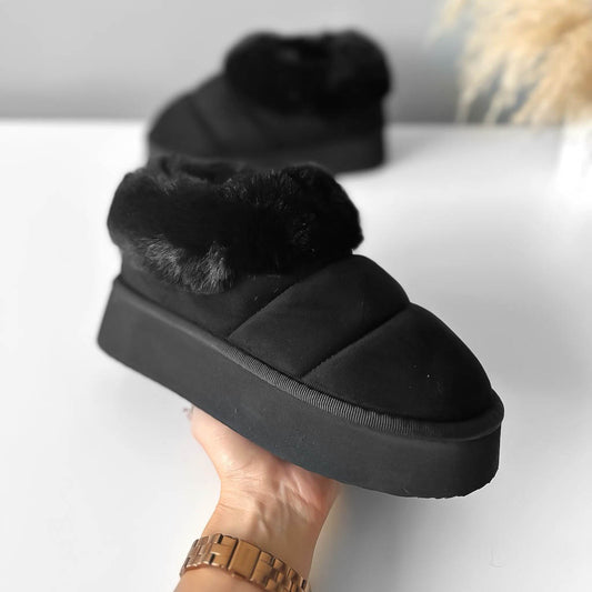 Ghete dama imblanite, piele ecologica, negre BK101 T7-1